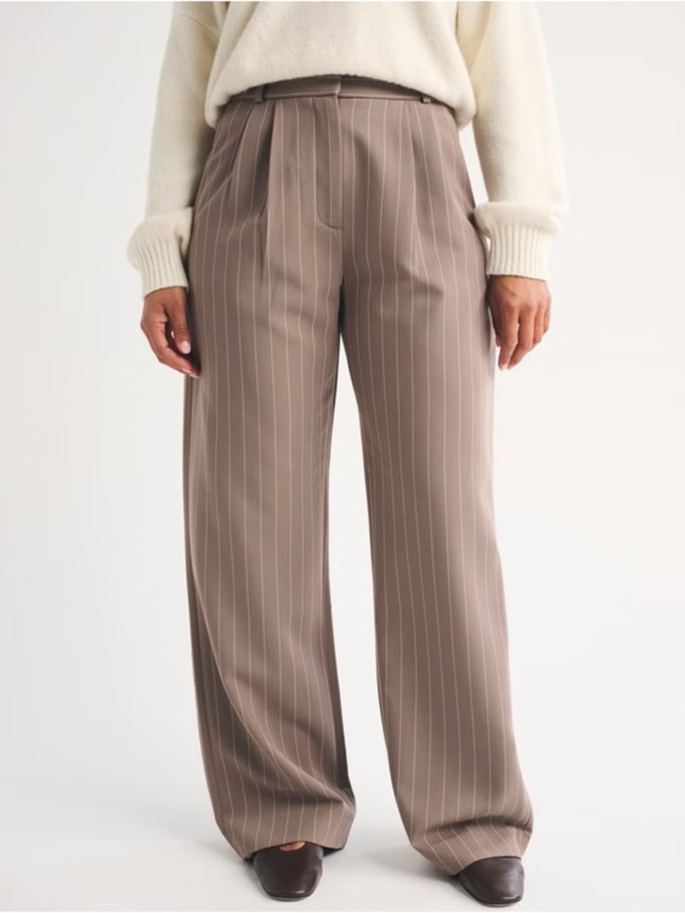 Abercrombie & Fitch Taupe Pinstripe Wide Leg Pants